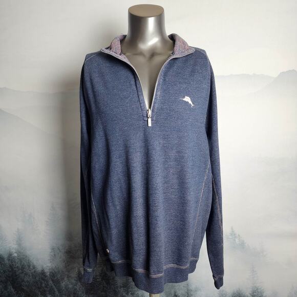Tommy Bahama Reversible Quarter-Zip Navy Mock Neck Sweater | Men's LT - Picture 2 of 13